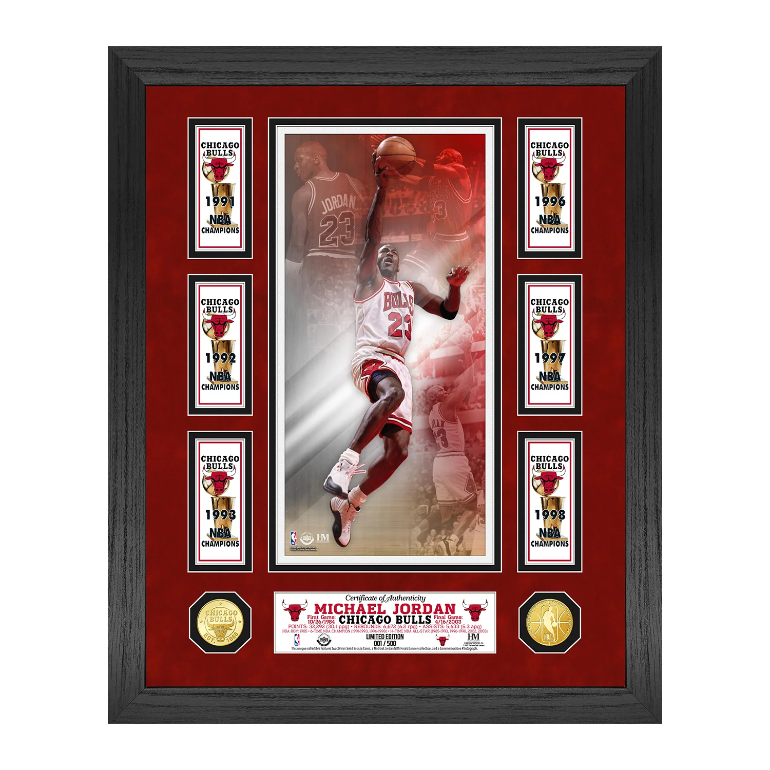 Chicago Bulls Michael Jordan 6-Time NBA Finals Champ Banner Collection Bronze Coin Photo Mint